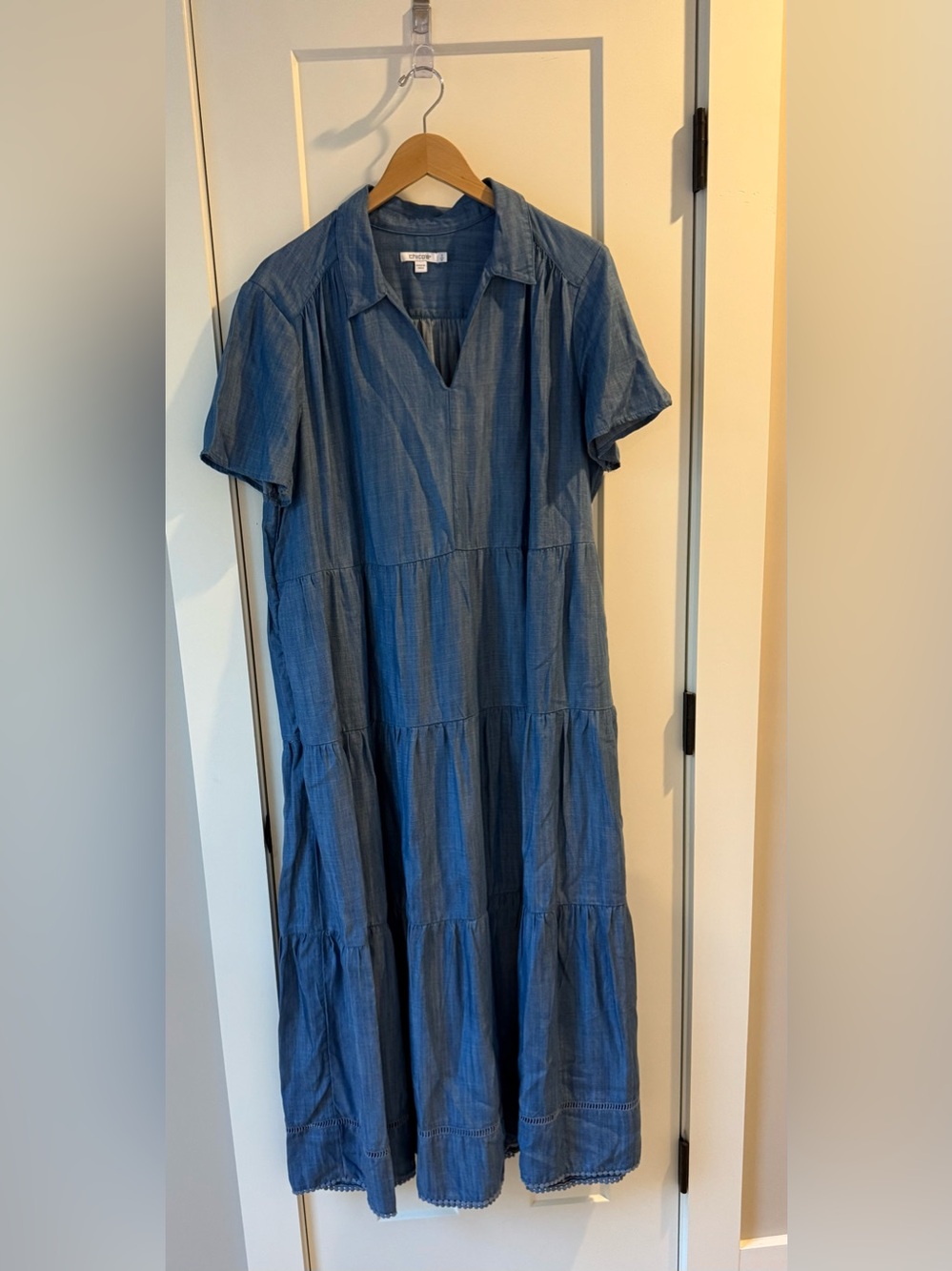 Chico's Blue Chambray Tiered Midi Dress